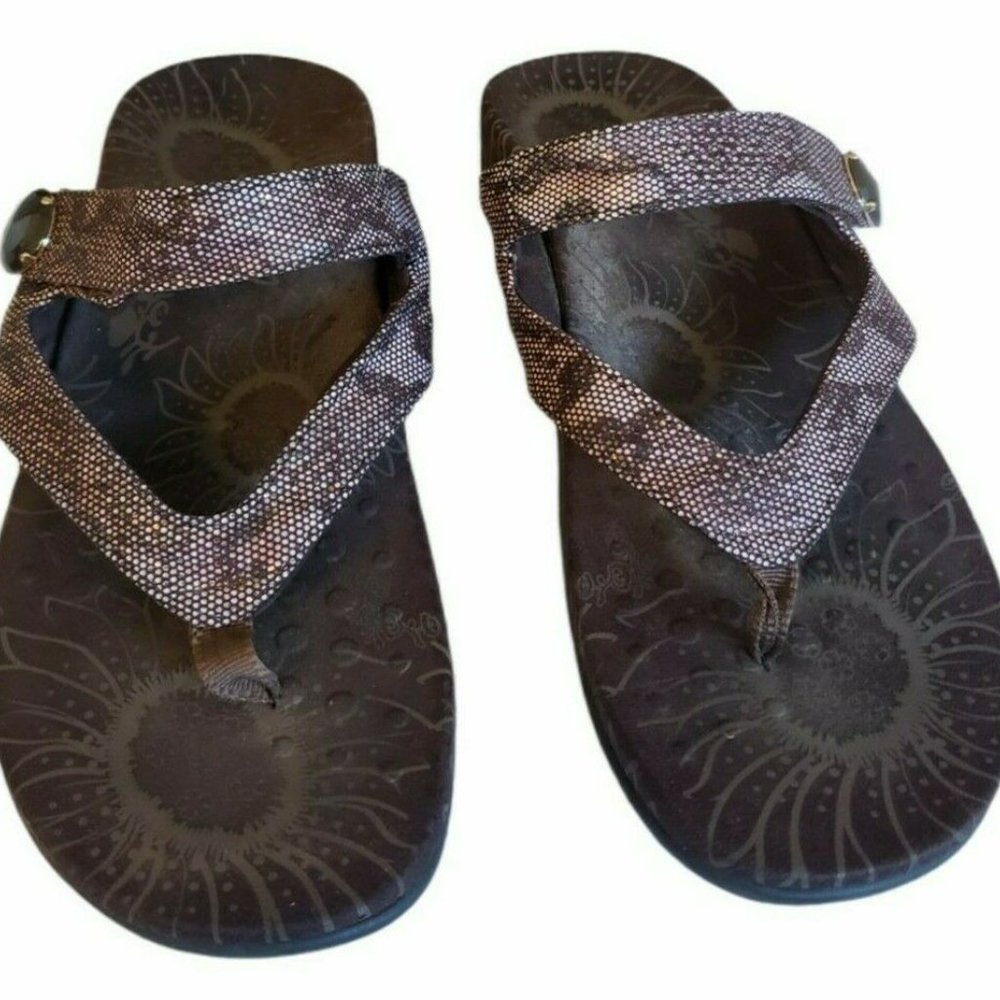 Vionic Orthaheel Cocoa Bronze Snake Print Flipflop - image 1